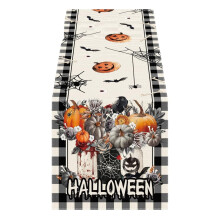 Halloween-spökebordslöpare med pumpa- och fladdermusmotiv, säckväv