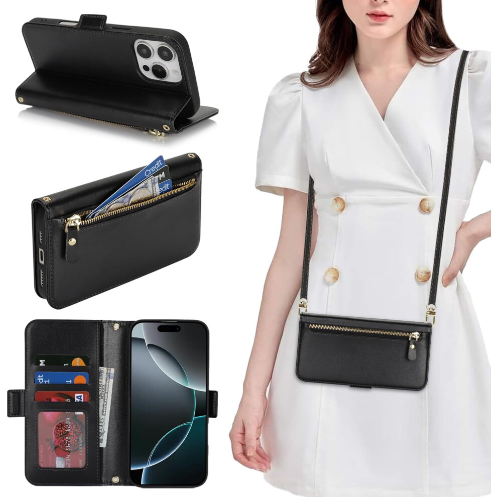 Iphone 16 Pro Wallet Case Pu Leather Flip Cover With Zipper 9558830622592