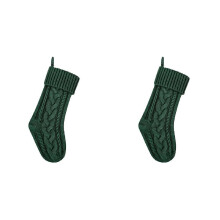 2X Knitted Christmas Stockings for Family - Green Fireplace Hanging Socks