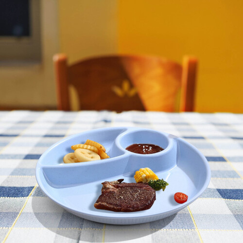 Plateau alimentaire rond à 3 compartiments, durable et polyvalent