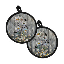 Maniques de poche résistantes à la chaleur, motif bois gris, lot de 2