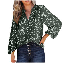 Women's V-neck floral smocked chiffon blouse