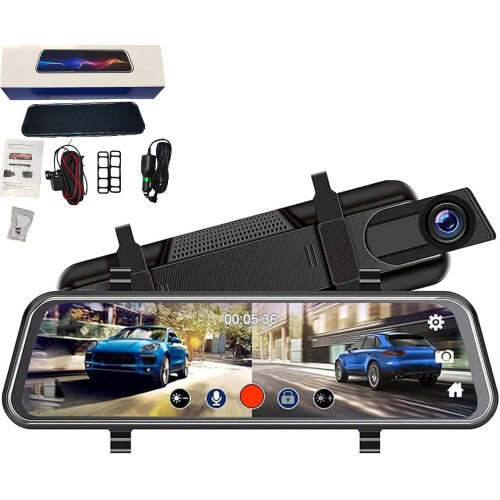 Car Dash Cam Mirror with 10-inch Touch Screen and Night