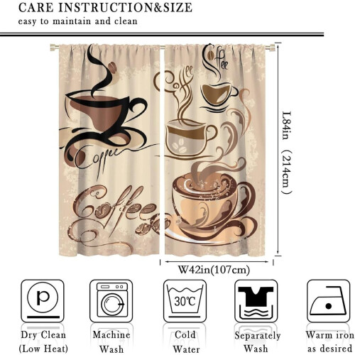 Coffee Theme Rustic Kitchen Curtains 2 Panels 84x84 inch 1