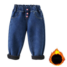 Girls' fleece-lined thick denim jeans blue 4-5 years