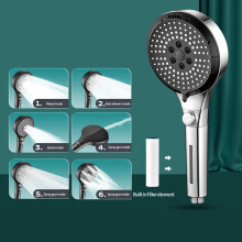 Turbo Handheld Shower Head 6 Modes Pressurized Stop Filter