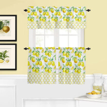 Lemon Moroccan Plaid Kitchen Curtain Set 3-Piece