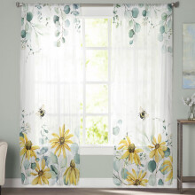 Sheer Curtains Yellow Cosmos Bee Design 52x63 Inch Light