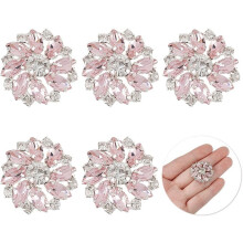 Rhinestone Flower Buttons Pink 1 Inch 6 Pieces