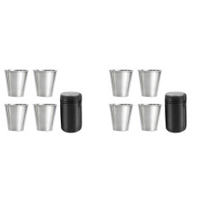 Stainless Steel Shot Cups, Set of 8 Cups, Metal Shot Glasses, Stackable, Hip Flask Small with Leather Bag for Outdoor