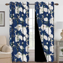 Blue Blackout Curtains Vintage White Floral 2 pcs 52"x96"