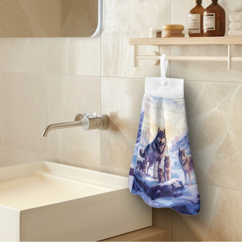 Wolf Hanging Kitchen Towel with Snap Button and Loop 2