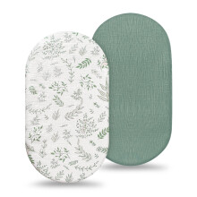 HAGOT 2 Pack Moses Basket Sheets, 100% Cotton Pram Sheets Fitted, Bassinet Sheet Soft & Breathable, Bassinet Cover Fit for Oval Rectangle Matress (82