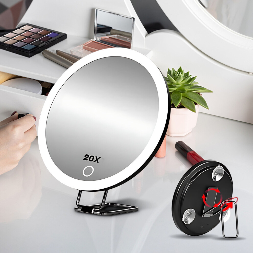 LED Makeup Mirror with 360 Rotating Stand USB Rechargeable