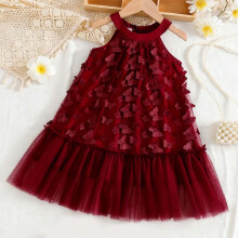 Mädchen Neckholderkleid mit Schmetterlingsmuster aus Mesh (1-teilig)