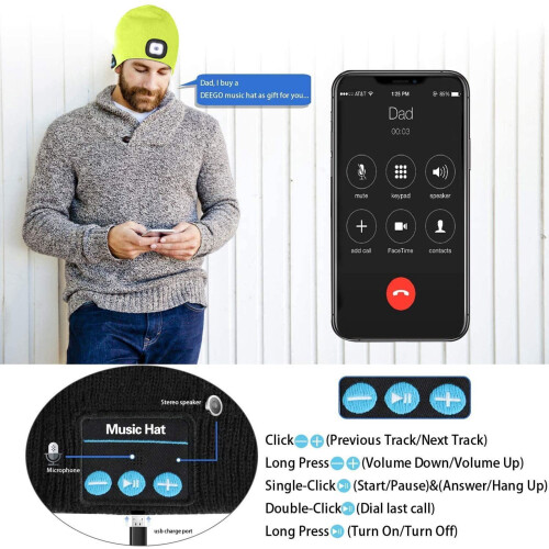 Σκουφάκι Bluetooth με προβολέα LED, επαναφορτιζόμενο, hands-free 1