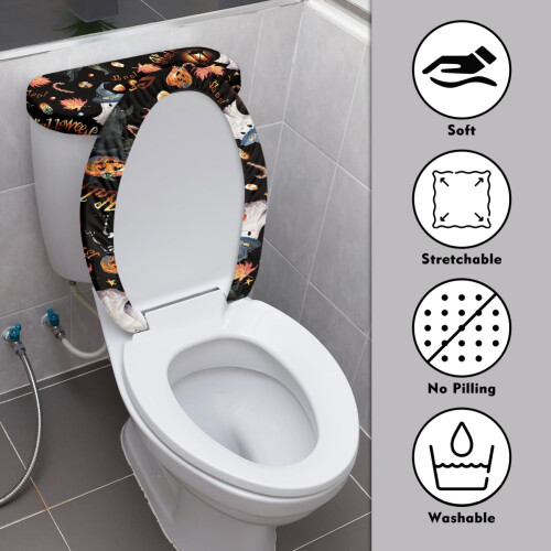 Ensemble de housses de toilettes Halloween en polyester élastique au fond 2