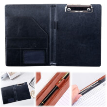 Faux Leather Padfolio with Clipboard and Card Holder Black
