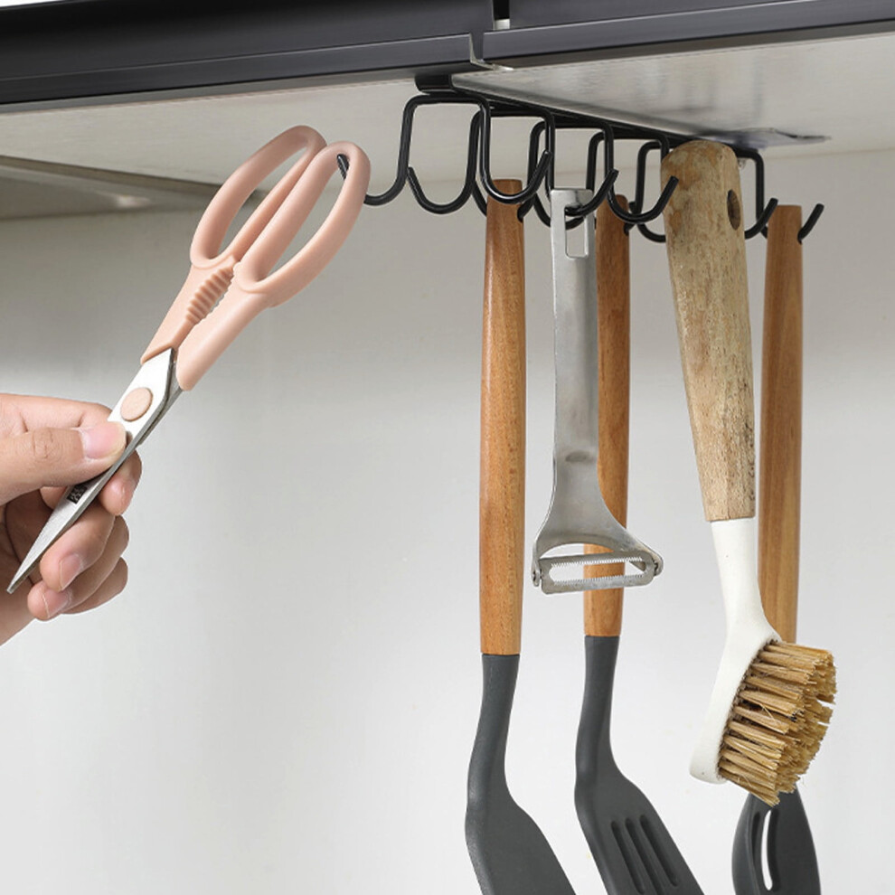 Under-Cabinet Mug Hooks Black 12-Hook Kitchen Utensil Holder 902370265174