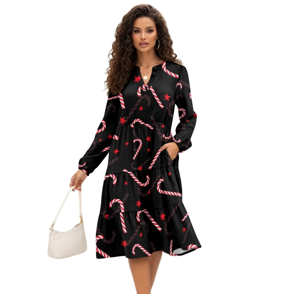 Women's Midi Dress With Pockets Ruffled Tiered Long Sleeve 9087558959470