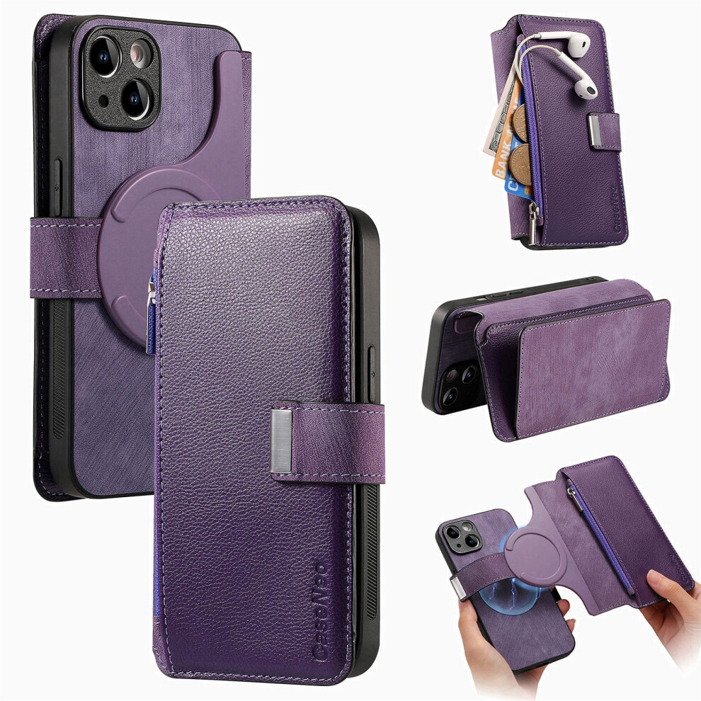 Magnetic Wallet Case For Iphone 12 Magsafe Rfid Purple 9087558964092