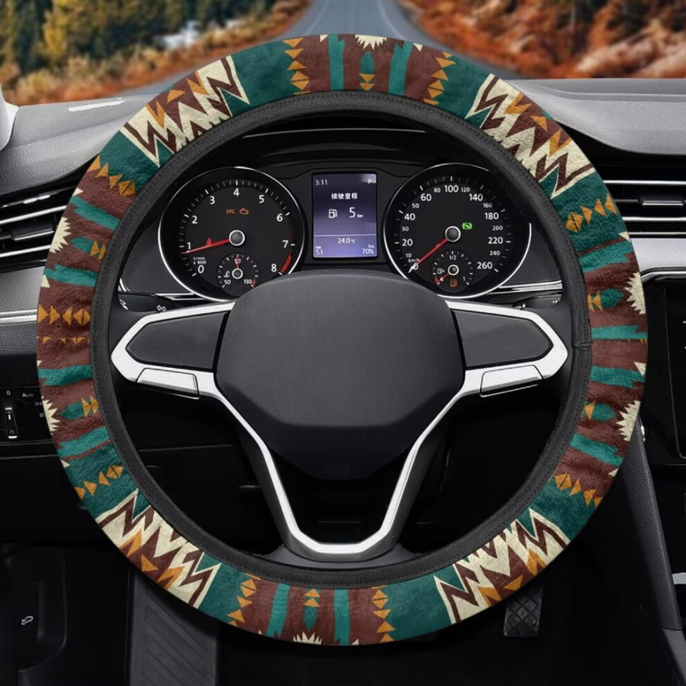 Aztec Pattern Fluffy Steering Wheel Cover With Elastic Edge 9087558954376