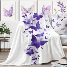 Purple Butterfly Flannel Throw Blanket 40x50 inches
