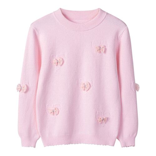 Girls' Plain Crew Neck Sweater Pink Size 9-10T