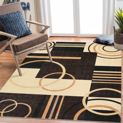 Contemporary circle print area rug brown 5' x 7' 1