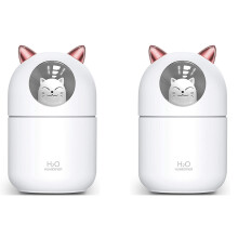 2X Cute Cat Cool Mist Humidifier Cat Night Light Essential Pure Air for Baby Room,Easy Clean Quiet Operation White