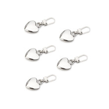 Backpack Zipper Pull Replacement Silver Heart Shape 5 Pack