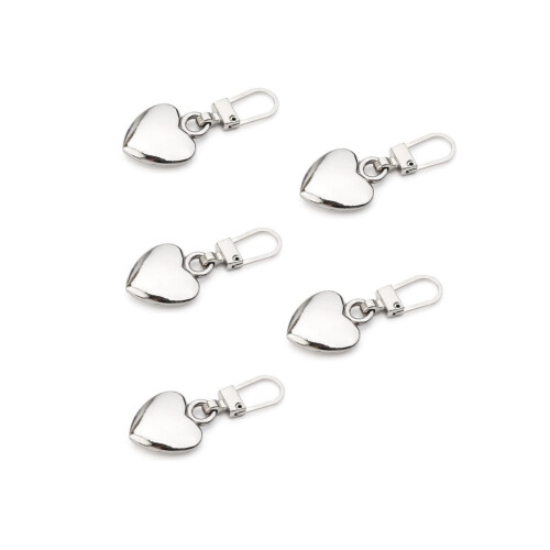 Backpack Zipper Pull Replacement Silver Heart Shape 5 Pack