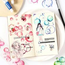 Aquarell-Blasen-Kreisaufkleber, Magische Blasen, Transparentes, Wasserfestes PET-Klebeband, Box