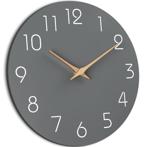 Silent Battery Wall Clock Wooden White 12 Inch