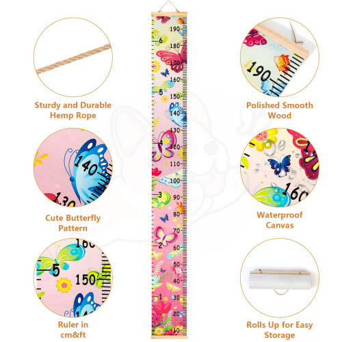 HIFOT Kids Growth Chart Height Measuring Chart Butterfly Canvas Wall H 1