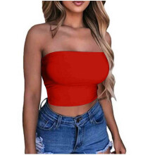 Asdoklhq Women's Solid Tube Top Red M