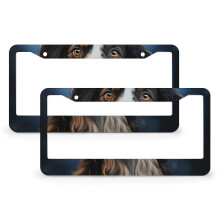 Dog-in-Hat Christmas Lights License Plate Frame Stainless