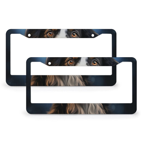 Dog-in-Hat Christmas Lights License Plate Frame Stainless