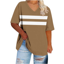 Women's Plus Size V-Neck Color Block T-Shirt Loose Fit