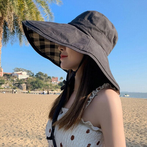Cappello a secchiello da donna in cotone a quadri, reversibile, ideale per l'estate e i viaggi.