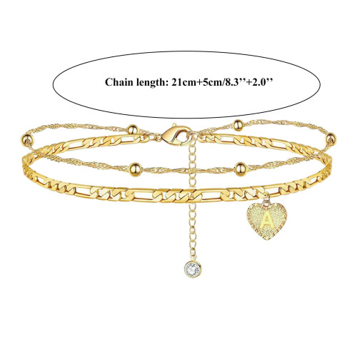 Women's Gold-Plated Figaro Anklet with Initial, Adjustable 2