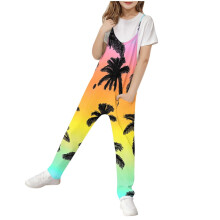 Women's Sleeveless Palm Print Hawaiian Jumpsuit with Pockets