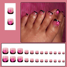 French Tip Press-on Toenails Floral Short Square Glossy