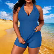 Plus size dame badedragttop med halterneck og aftagelig polstring