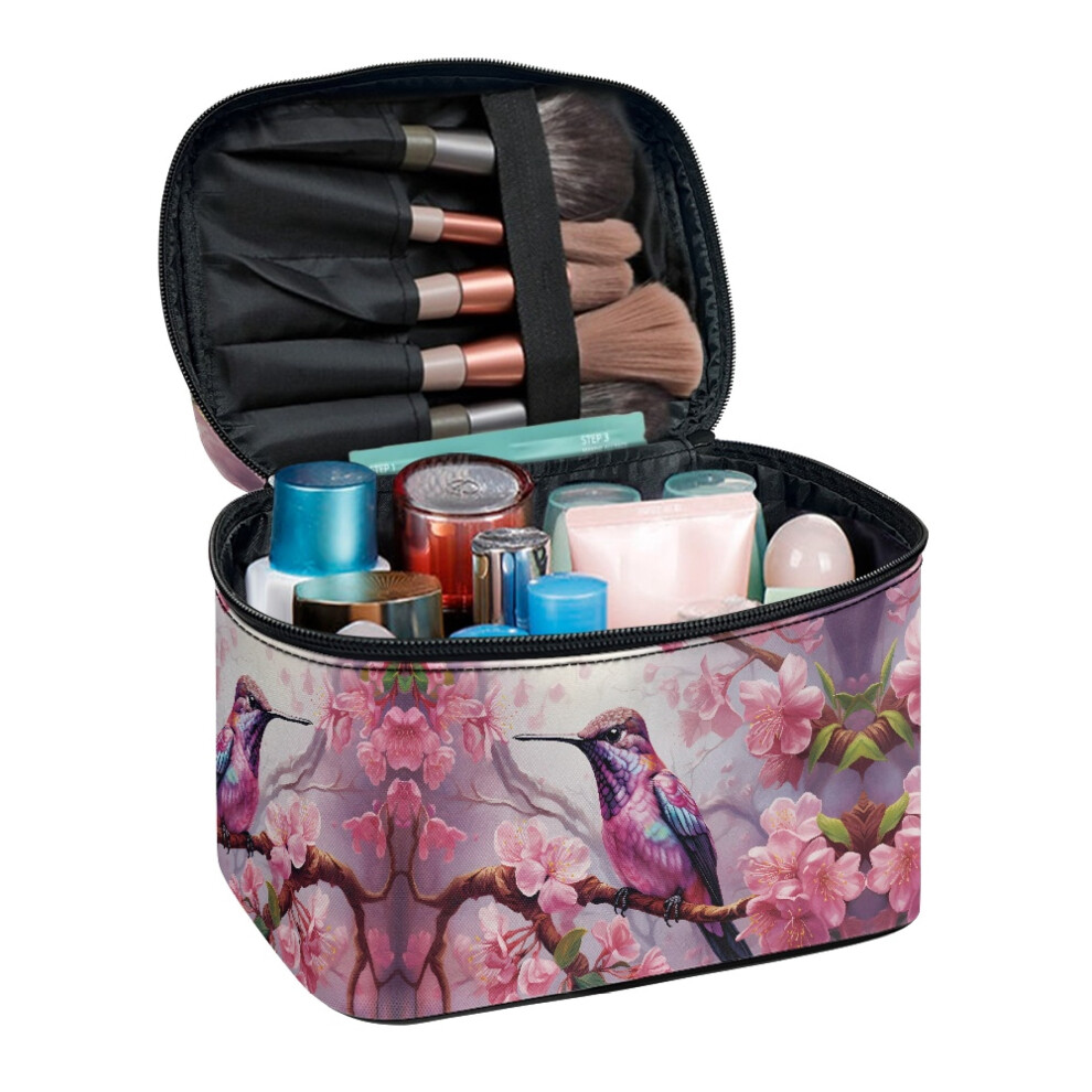 Cherry Blossom Hummingbird Cosmetic Bag Portable Hanging