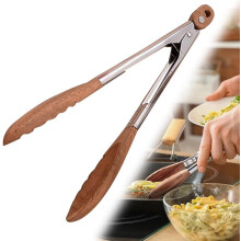 Pince de cuisine en bois de noyer, manche en acier inoxydable, 30 cm (12 pouces)