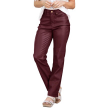 Damesbroek met hoge taille van imitatieleer, wijnrood, maat M