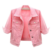 Dame 3/4 ærmet cropped denimjakke lys vask pink L