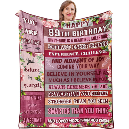 Coperta per il 99 compleanno, 76x102 cm, per donne, mamme, mogli e nonne.