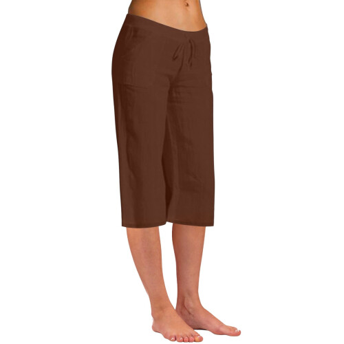 Dame Yoga Capris Bomuld-Hør Elastiklommer XXL